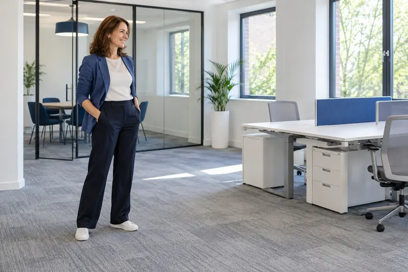 An office manager in a newly fitted office ready for staff to move in